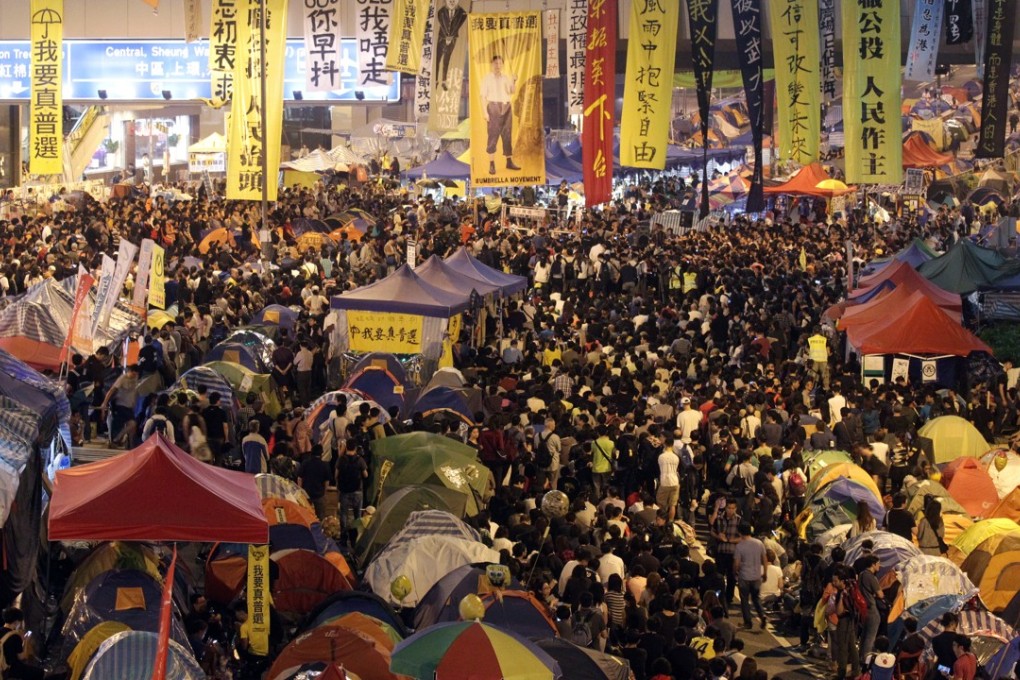Democracy protesters gather at a protest site in Admiralty during the Occupy movement in 2014. Photo: Dickson Lee