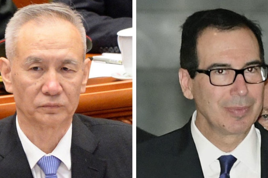 Chinese Vice-Premier Liu He and US Treasury Secretary Steven Mnuchin. Photo: Kyodo