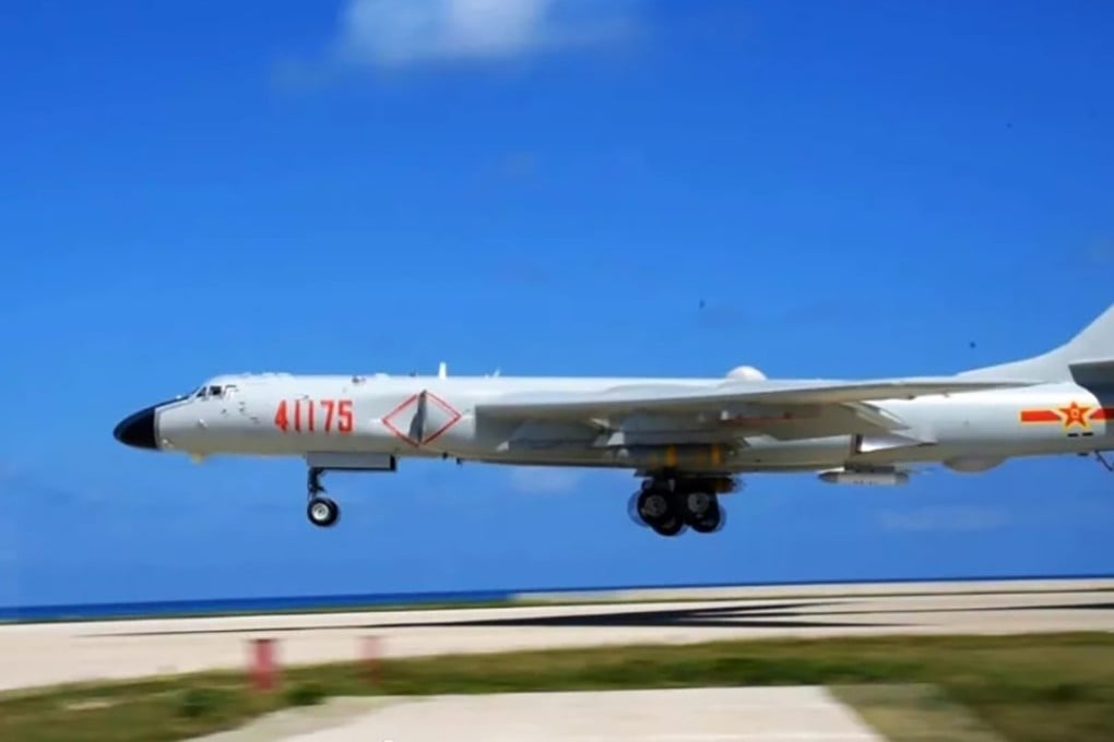 A strategic H-6K bomber from China’s air force recently conducted take-off and landing exercises on Woody Island, China’s largest base in the Paracel Islands in the South China Sea. Photo: Handout
