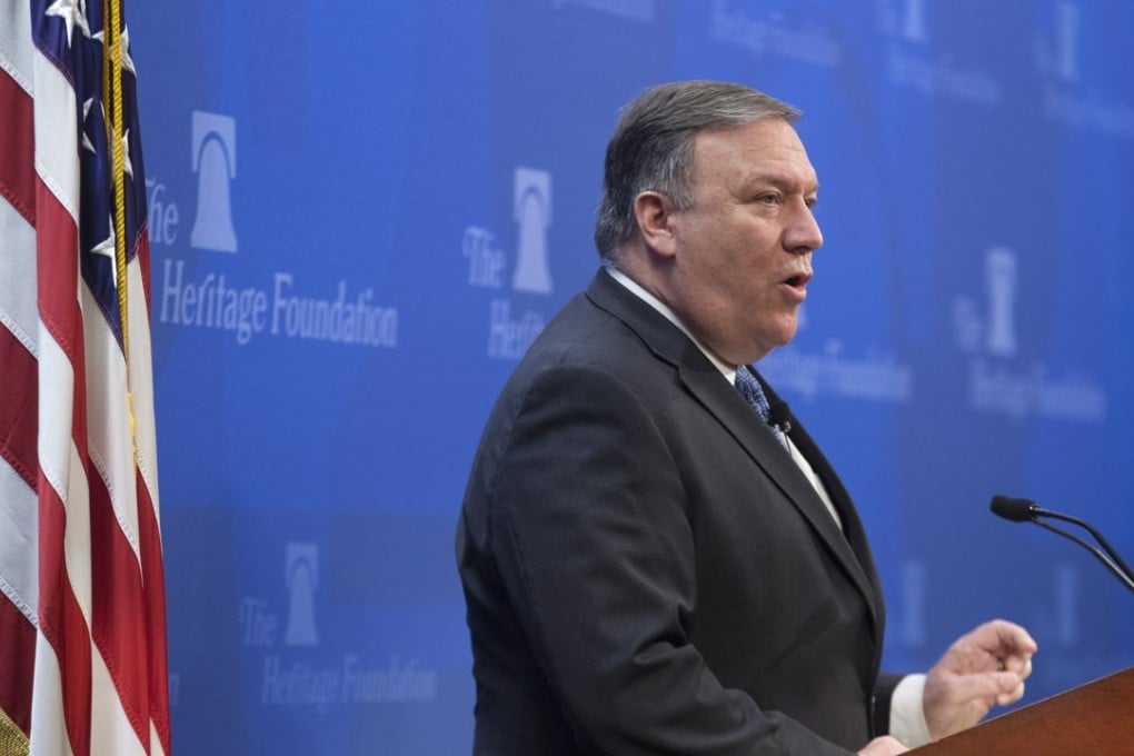 US Secretary of State Mike Pompeo speaking at the Heritage Foundation in Washington. Photo: EPA