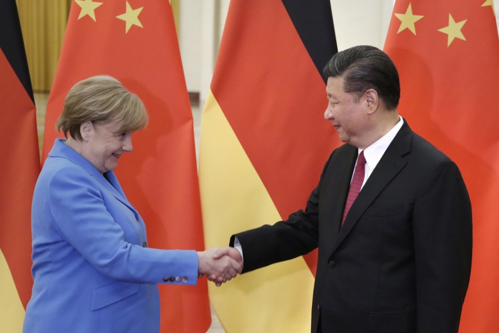 German Chancellor Angela Merkel meets Chinese President Xi Jinping at the Great Hall of the People in Beijing on Thursday. Photo: AP