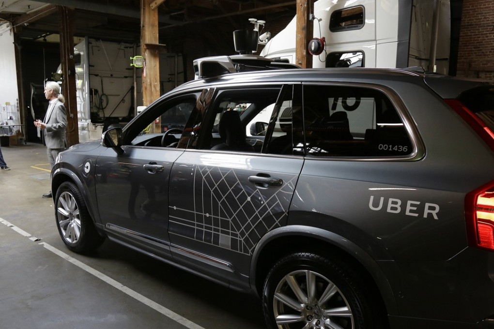 An Uber driverless car is displayed in a garage in San Francisco. Photo: AP