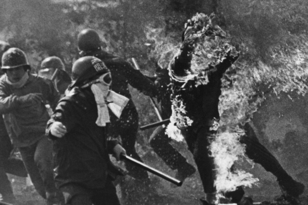Molotov cocktails are thrown as protesters and police clash near Narita International Airport. Photo: AP