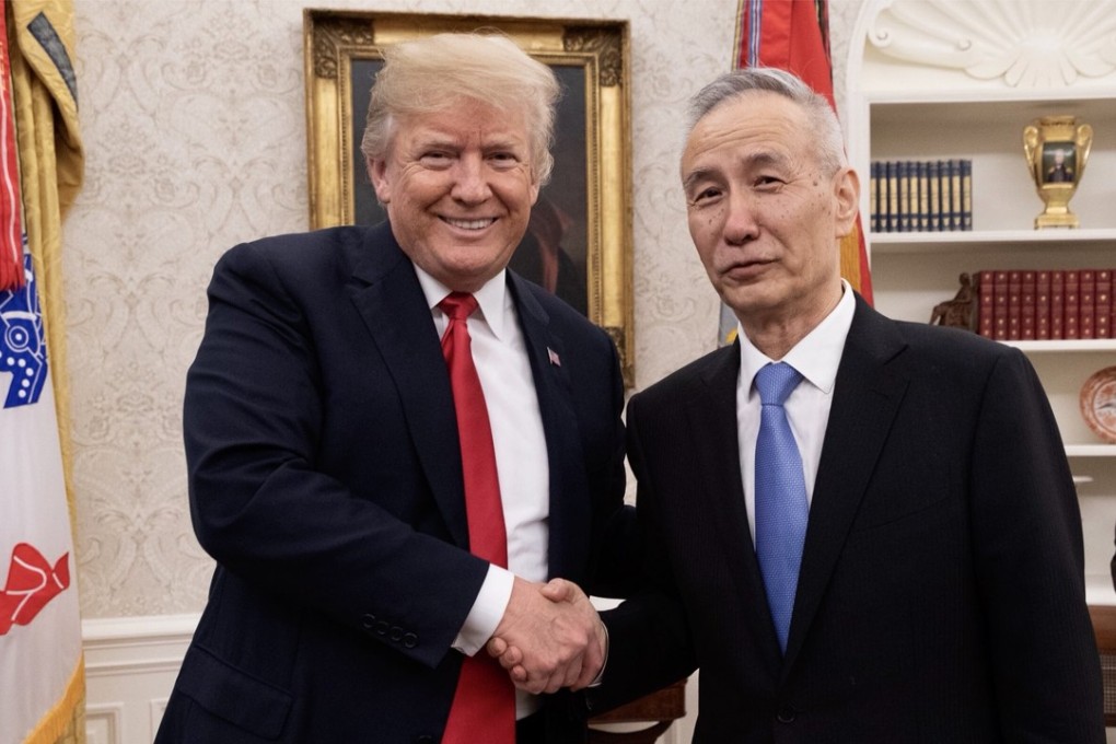 US President Donald Trump with Chinese Vice-Premier Liu He at the White House in a photo posted by Trump to Twitter. Photo: Twitter