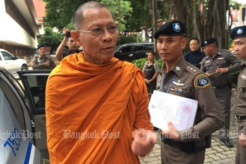 Phra Phrom Dilok, a member of the Sangha Supreme Council and abbot of Wat Sam Phraya, is arrested at his temple in Phra Nakhon district, Bangkok. Photo: Bangkok Post