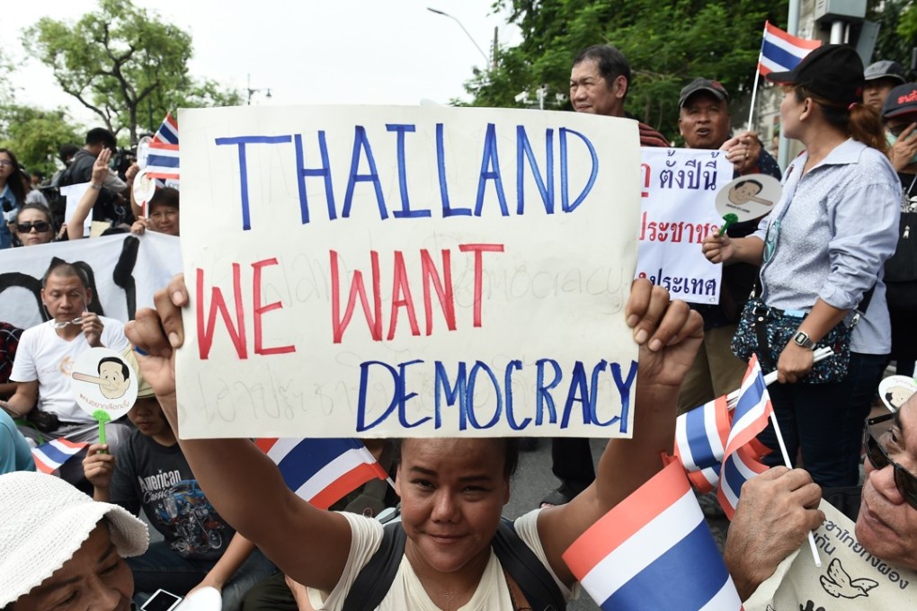 Protesters in Bangkok mark the fourth year of junta rule. Photo: AFP