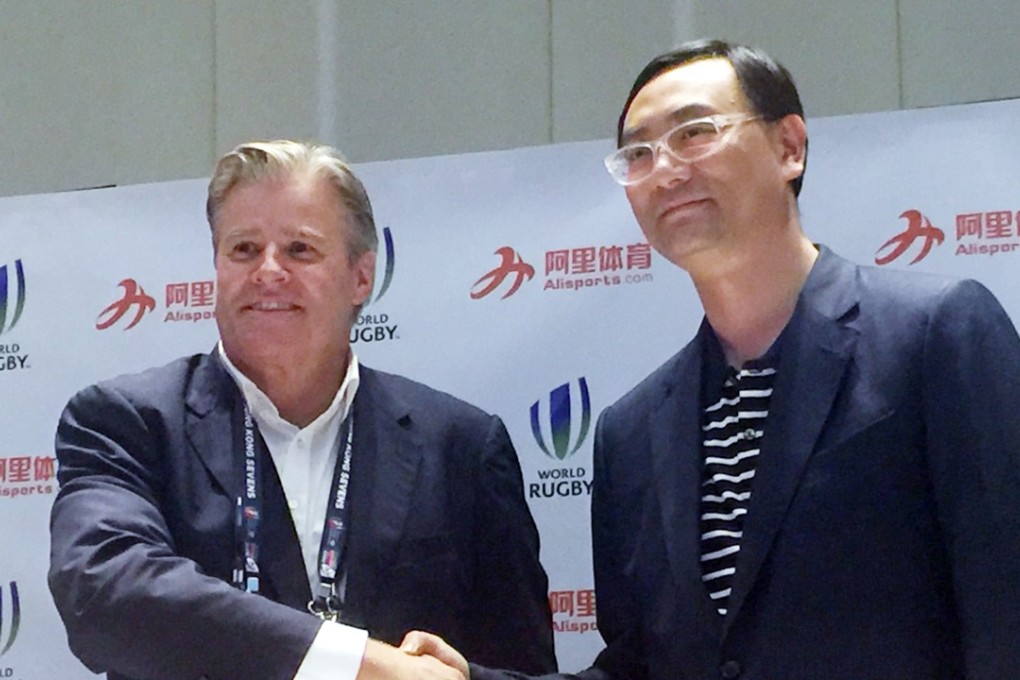 World Rugby chief executive Brett Gosper and Alisports CEO Zhang Dazhong. Photo: SCMP Pictures