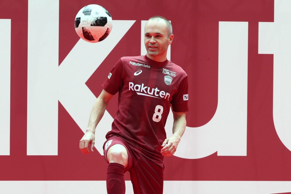 New Vissel Kobe player Andres Iniesta is unveiled at the club’s Noevir Stadium. Photo: EPA