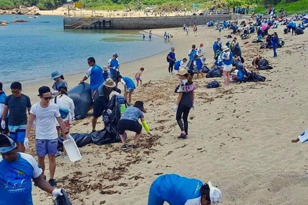 Volunteers taking part in a clean-up of Lamma Island’s Sham Wan, or Turtle Beach, on Sunday. Photo: Facebook