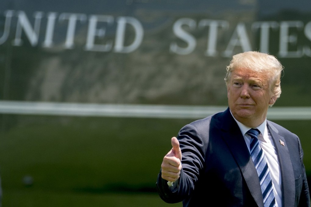 President Donald Trump arrives on the South Lawn of the White House in Washington last Friday, after attending a graduation and commissioning ceremony at the US Naval Academy in Annapolism Maryland. In his speech at the academy, Trump made a rousing call for projecting US military power around the globe. Photo: AP