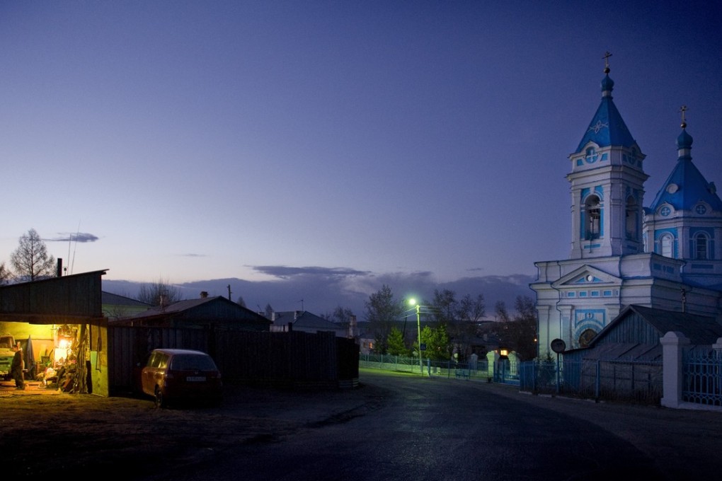 Captured in China at its Limits, the blue-tiled towers of the Church of Dormition in Russia’s former tea capital of Kyakhta, across from the abandoned trading town of Maimaicheng in modern-day Mongolia.