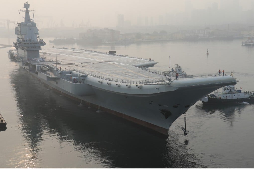 In this May 13 photo, China's indigenous aircraft carrier lifts anchor in Dalian in northeast China's Liaoning Province. Photo: Xinhua via AP