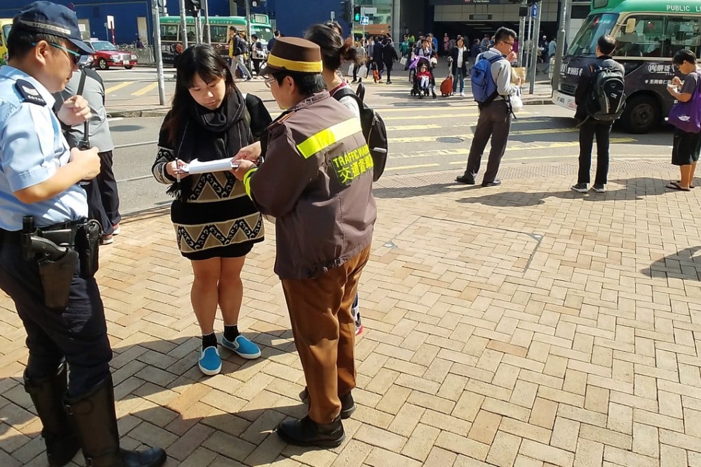 Traffic police and traffic wardens on duty in Tai Wai, in December 2017. Photo: Felix Wong