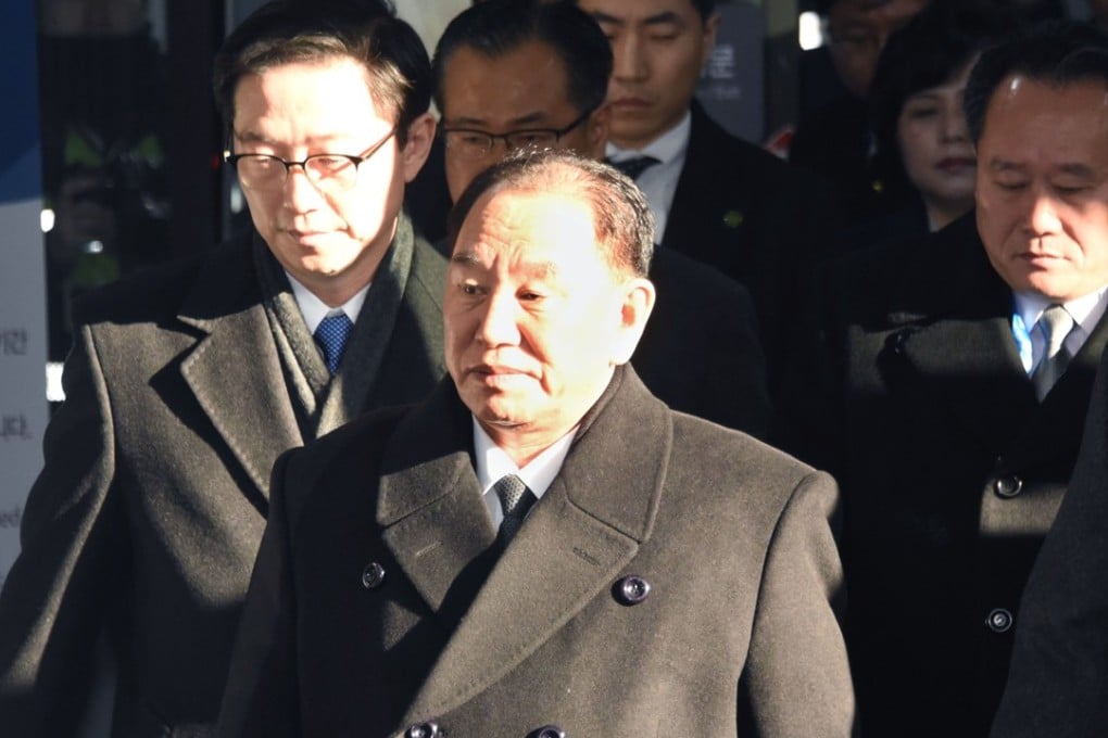 Senior North Korean official Kim Yong-chol (foreground, pictured in February) is expected to arrive in New York this week to hold talks with American representatives in preparation for a US-North Korea summit meeting. Photo: Kyodo