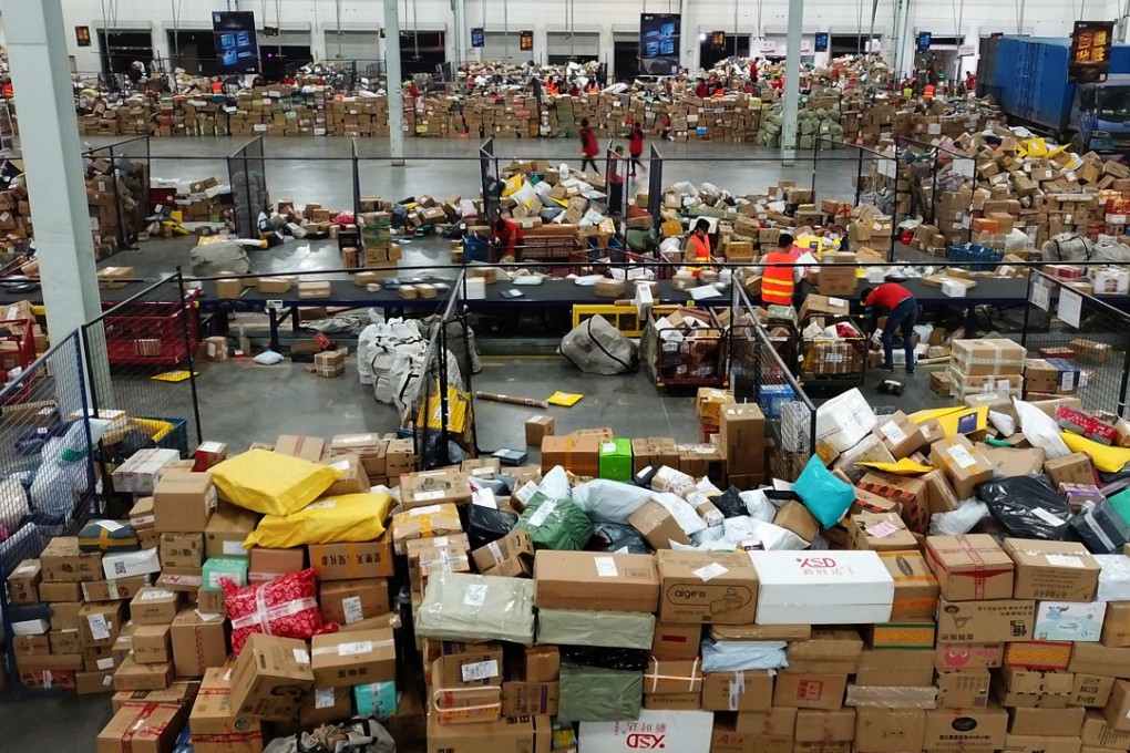 A package sorting centre in China. The Chinese Academy of Sciences has projected that the proportion of logistics costs to China’s GDP will shrink to about 14 per cent this year. This figure is still larger than the 8 to 9 per cent recorded in developed markets. Photo: China Foto Press