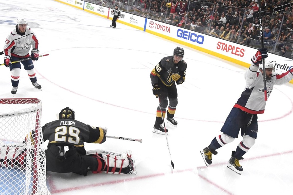 Alex Ovechkin wheels away after his second period goal for the Washington Capitals against the Vegas Golden Knights in game two NHL Stanley Cup Final. Photo: AFP