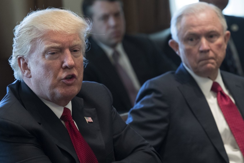 US President Donald Trump and Attorney General Jeff Sessions are seen in March 2017. Trump has publicly stated he wishes he’d never have nominated Sessions for the position. Photo: EPA