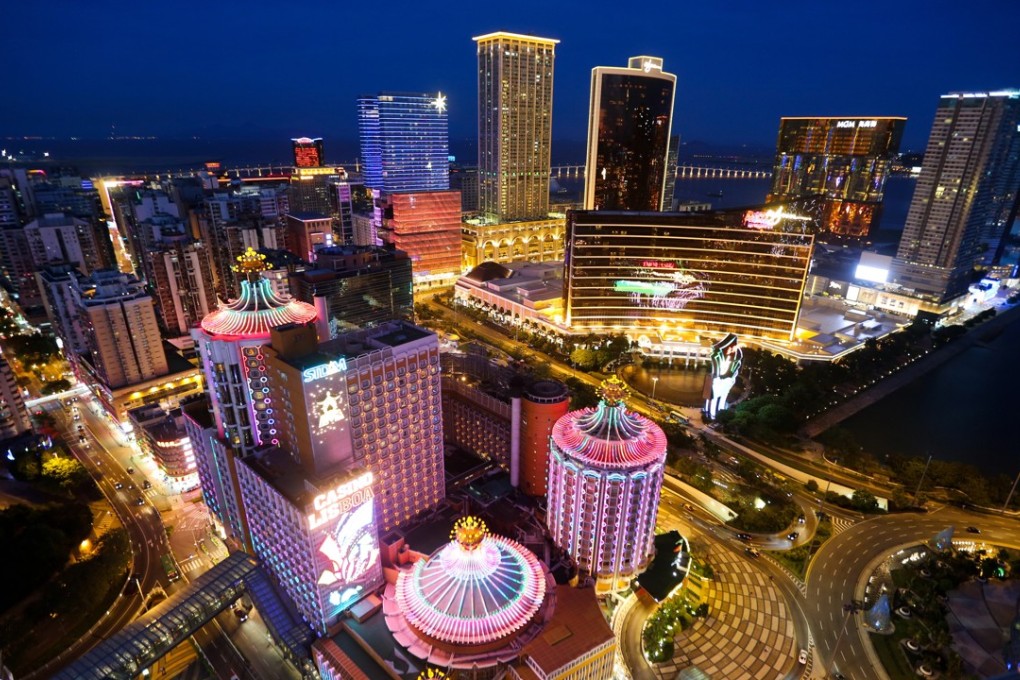 An aerial night view of casinos in Macau. Most banks and brokerages are upbeat about the prospects of the city’s gaming industry. Photo: SCMP