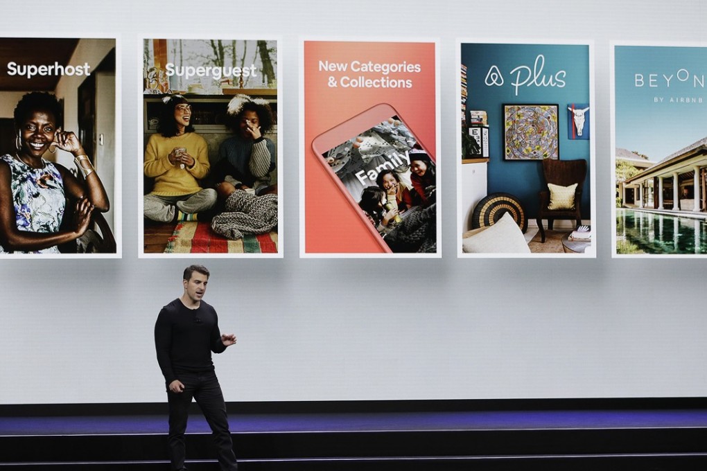 Airbnb co-founder and CEO Brian Chesky speaks about new features and programs in San Francisco. Photo: AP