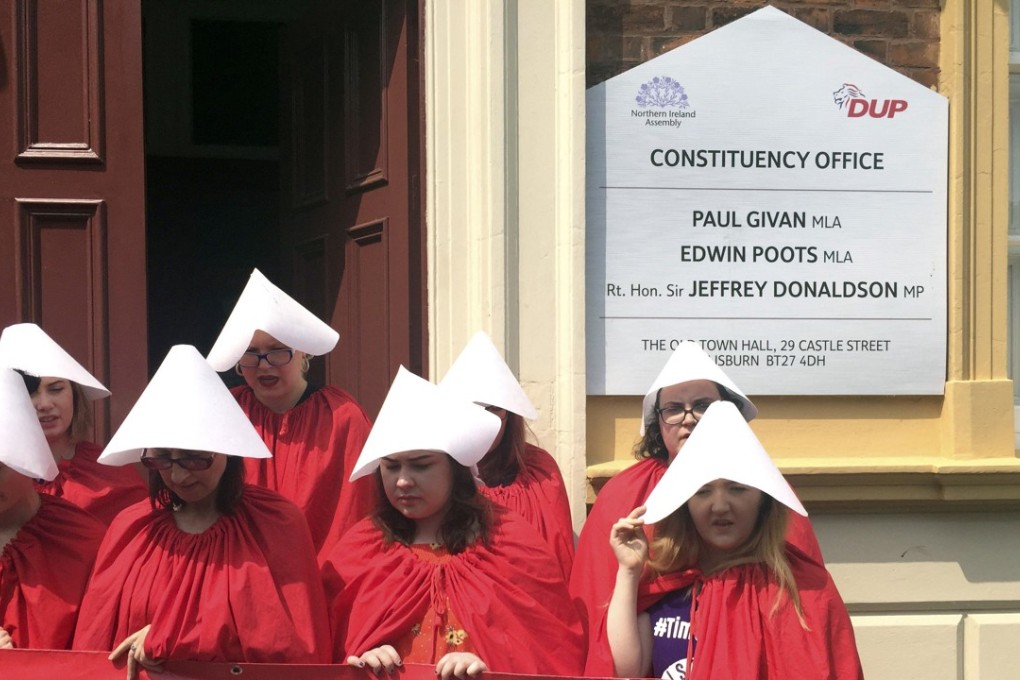 Pro choice campaigners stage a demonstration outside Belfast's Crown and High Courts on Thursday. Photo: AP