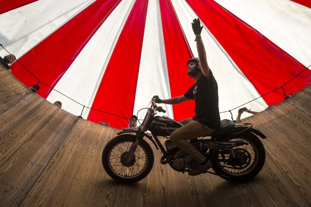 A man rides a 1974 Harley-Davidson SX 250, on the "Wall of Death" during the Republic of Texas (ROT) Biker Rally in Austin, Texas, in June 2015. The famous bike brand may be targeted by EU tariffs in response to US action. Photo: Reuters
