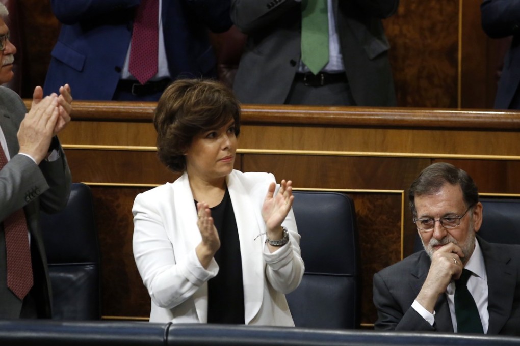 Former Spanish prime minister, Mariano Rajoy applauded after delivering his speech on the second day of the no-confidence motion debate against him at the Lower House in the Spanish Parliament in Madrid. He lost to his opposition rival Pedro Sanchez. Photo: EPA