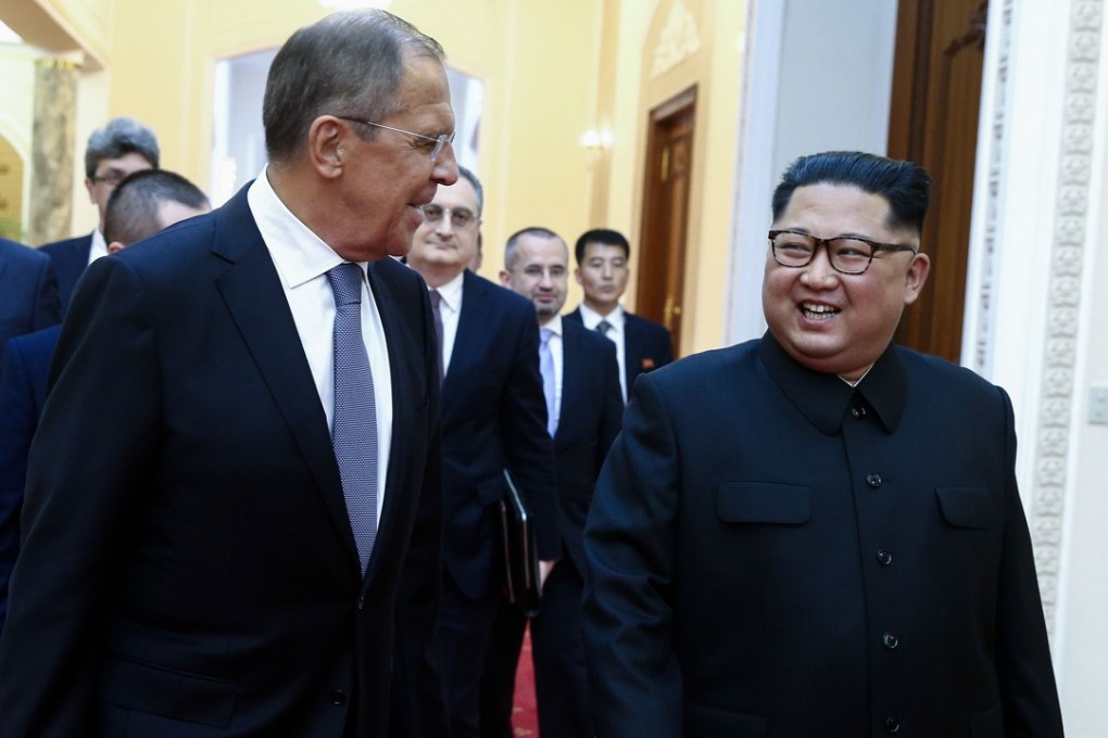 Russian Foreign Minister Sergei Lavrov meets with North Korean leader Kim Jong-un in Pyongyang on Thursday. Photo: AFP
