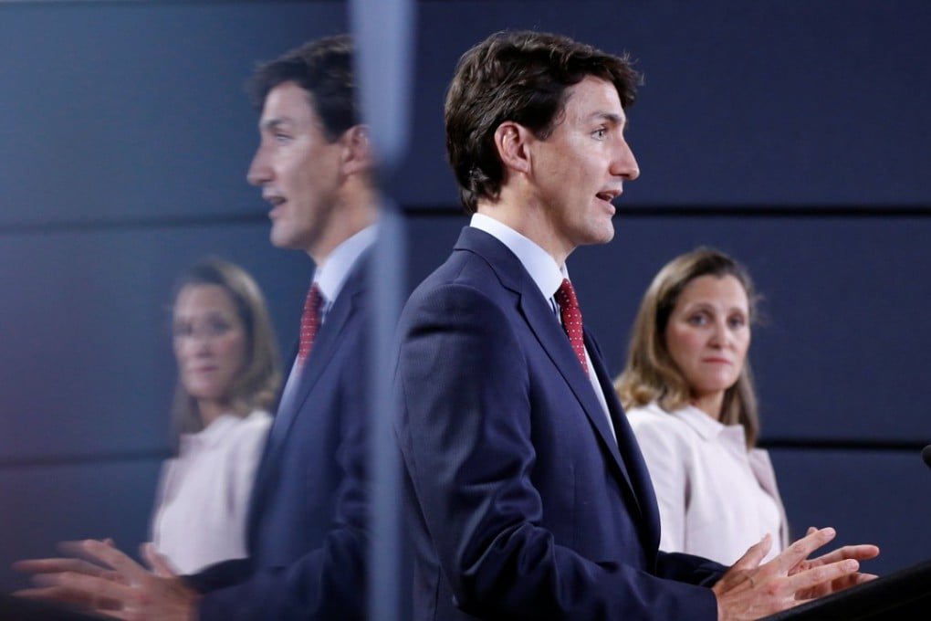 Canada's Prime Minister Justin Trudeau speaks during news conference with Foreign Minister Chrystia Freeland in Ottawa, Ontario, during which he condemned tariffs imposed by the United States on steel and aluminium, and announced retaliatory measures. Photo: Reuters