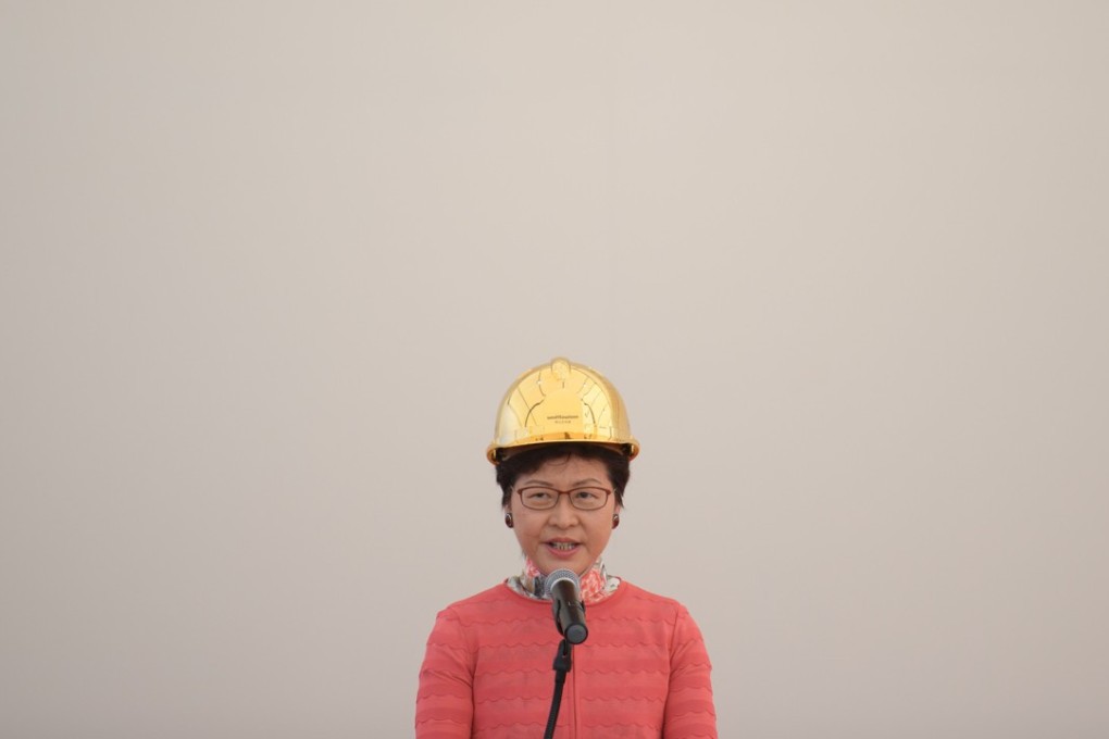 Hong Kong Chief Executive Carrie Lam delivers a speech in the West Kowloon Cultural District on May 28. Photo: AFP