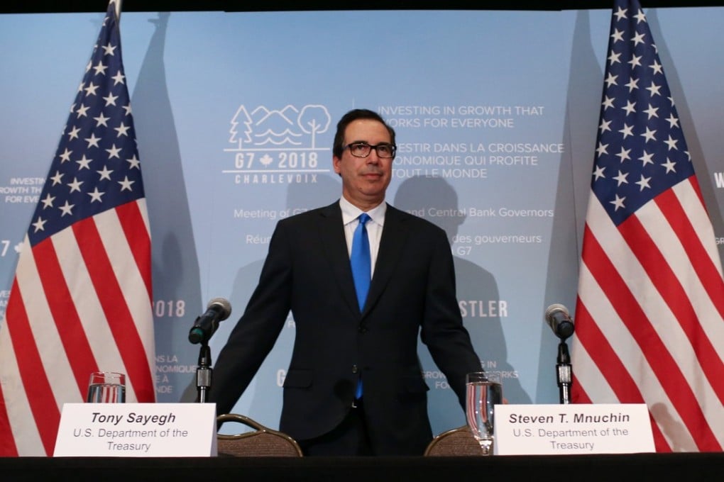 US Treasury Secretary Steven Mnuchin arrives at a news conference after the gathering of G7 finance ministers in Whistler, British Columbia, Canada, on Saturday. Photo: Reuters