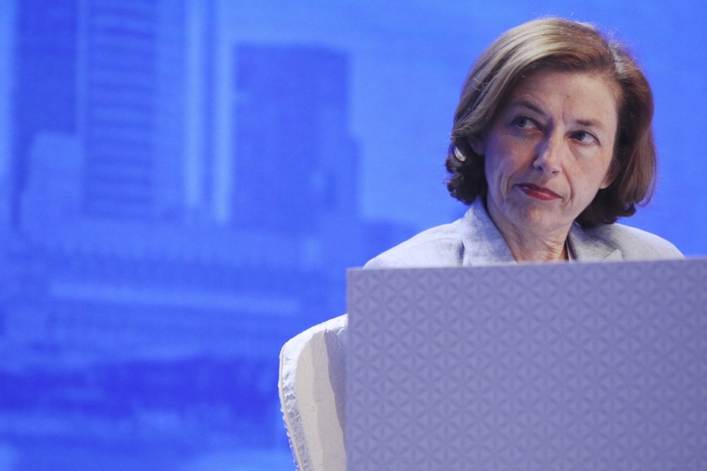 French Minister of the Armed Forces Florence Parly listens to a speech by British defence secretary Gavin Williamson (not pictured) at the fifth plenary session of the Shangri-La Dialogue in Singapore on Sunday. Franco-British naval cooperation in the region is already a reality, and could grow even further. Photo: EPA-EFE