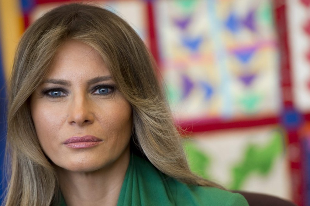 US First Lady Melania Trump talks with students during a visit with Jordan's queen to the Excel Academy Public Charter School in Washington on April 5. Photo: Agence France-Presse