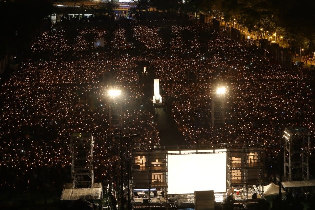 All six soccer pitches at Victoria Park in Causeway Bay have been filled by attendees at the June 4 candlelight vigil. Photo: Winson Wong