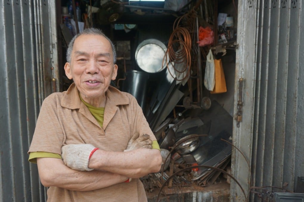 Ho Wing-sun, 74, outside his Fu Li Metal shop in Hollywood Road, Hong Kong, which has barely changed since his father opened it before the second world war. Photo: Olivia Chan