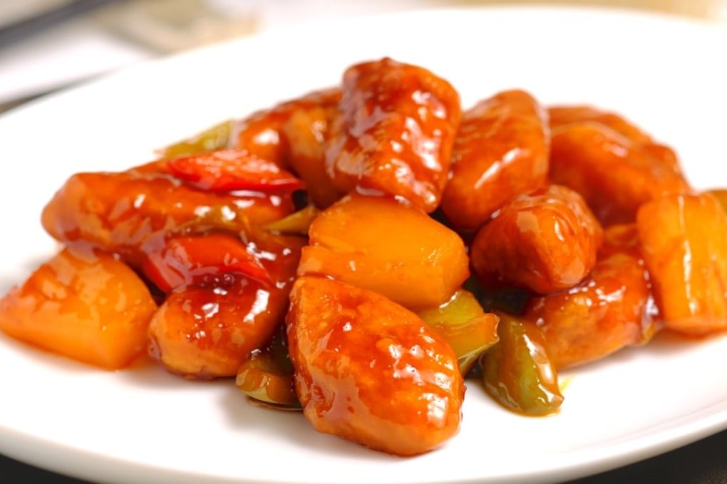 Sweet and sour Omnipork, a plant-based pork substitute, definitely looks tasty at Ming Court in the Cordis Hong Kong hotel in Mong Kok, where it is being tried on the menu.