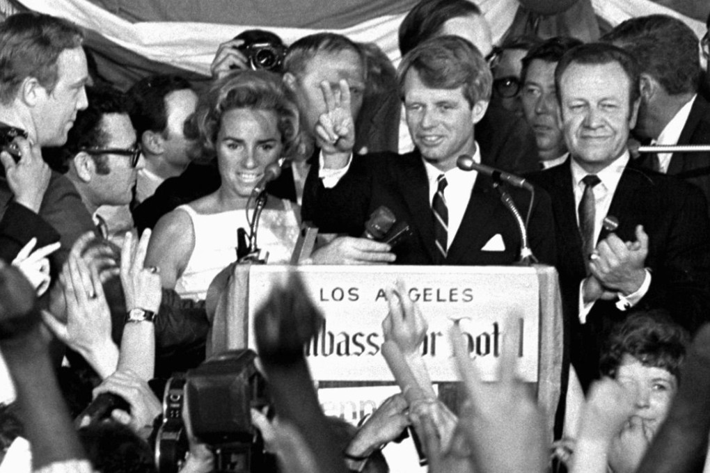 Senator Robert F. Kennedy speaks his final words to supporters at the Ambassador Hotel in Los Angeles, moments before he was shot on June 5, 1968. Picture: AP