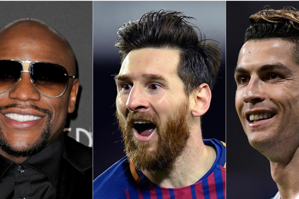 US boxer Floyd Mayweather, Barcelona’s Argentinian forward Lionel Messi and Real Madrid's Portuguese forward Cristiano Ronaldo. Photo: AFP