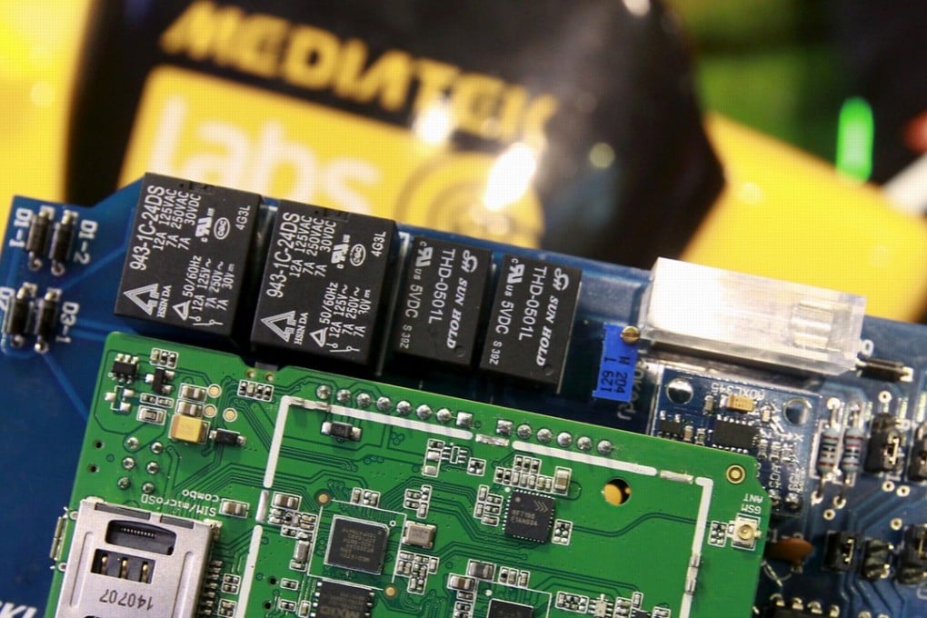 MediaTek chips are seen mounted on a computer circuit board. The Taiwan company supplies chip sets to Huawei and Honor. Photo: Reuters