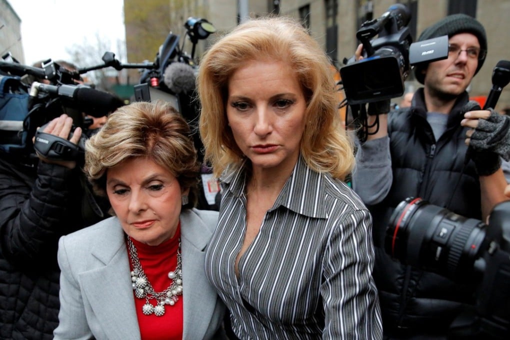 Summer Zervos (right), a former contestant on ‘The Apprentice’, leaves New York Supreme Court with lawyer Gloria Allred last year after a hearing on the defamation case against US President Donald Trump. Photo: Reuters