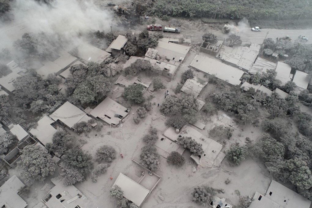 An aerial photo shows the ash-covered town of El Rodeo near the Volcan de Fuego in Guatemala. Photo: AP