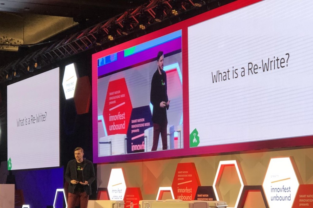 Go-Jek chief marketing officer Piotr Jakubowski on stage at the Innovfest Unbound conference in Singapore, June 6, 2018. Photo: SCMP