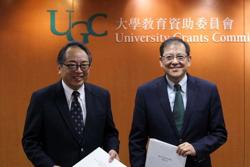 Chairman of the Task Force on Review Policy and Funding, Professor Tsui Lap-chee (left) and secretary general of the University Grants Committee, Professor James Tang. Photo: Roy Issa