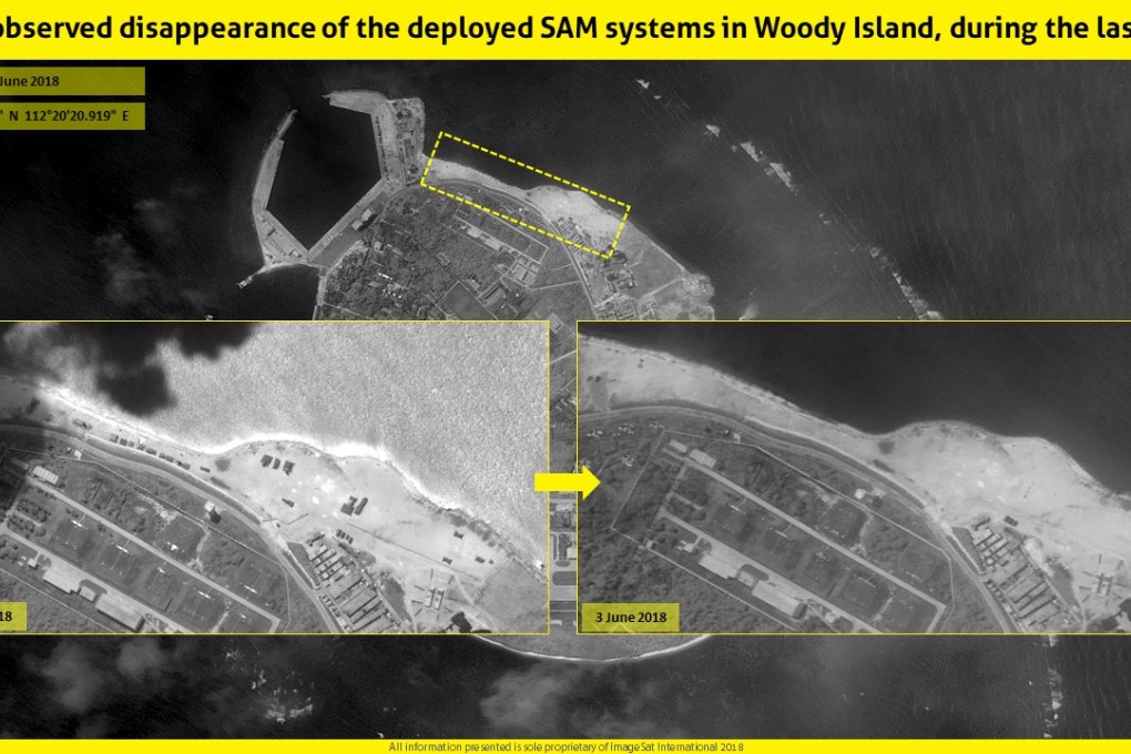 An intelligence analysis provided by ImageSat International (ISI) shows that Beijing seems to have removed missile systems from the disputed Woody Island. Photo: ISI