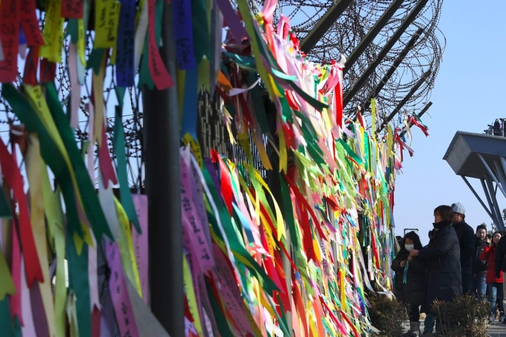 Reunification ribbons at the demilitarised zone between the two Koreas. Photo: AFP