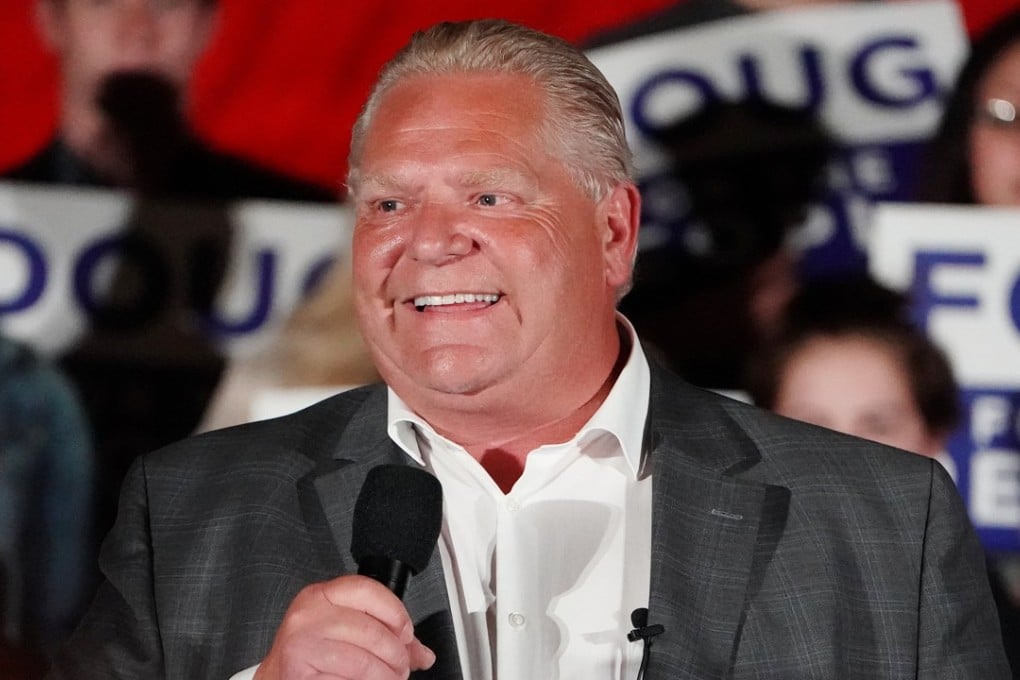 Progressive Conservative (PC) leader Doug Ford attends a campaign event on Wednesday, one day before the provincial election, in Caledonia, Ontario. Photo: Reuters