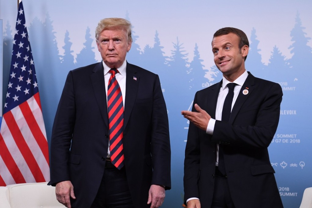 US President Donald Trump and French President Emmanuel Macron hold a meeting on the sidelines of the G7 Summit in in La Malbaie, Quebec, Canada, on Friday. An advisory panel has warned that Trump is alienating his allies just when he needs them to combat Chinese trade. Photo: AFP