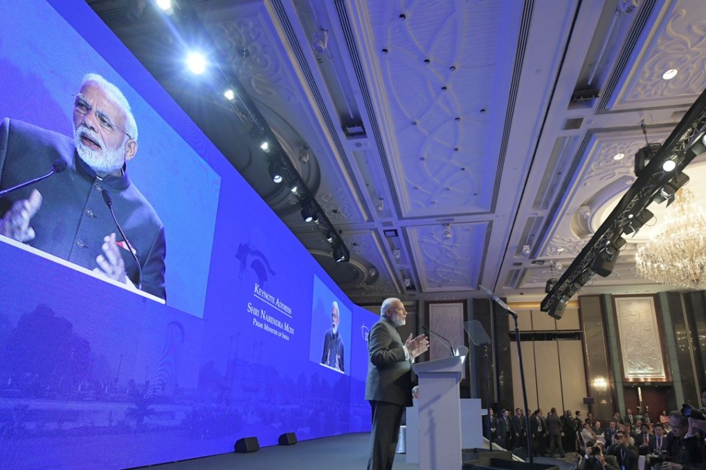 Indian Prime Minister Narendra Modi delivers a keynote speech at the 17th Shangri-La Dialogue in Singapore. Photo: Xinhua