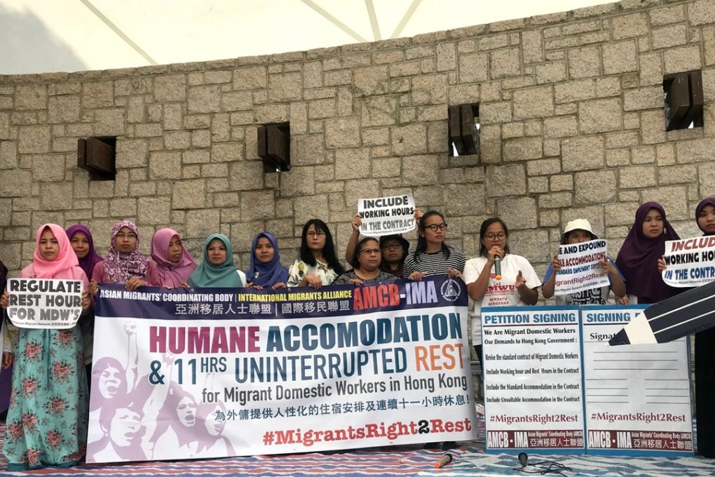 The Asian Migrants’ Coordinating Body launched a campaign on Sunday demanding the government make it compulsory for employers to give their workers 11 hours of uninterrupted rest. Photo. Handout