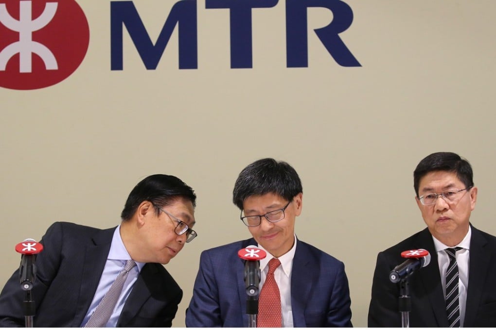 Frederick Ma (left), MTR Corp CEO Lincoln Leong Kwok-kuen and Philco Wong. Photo: Dickson Lee