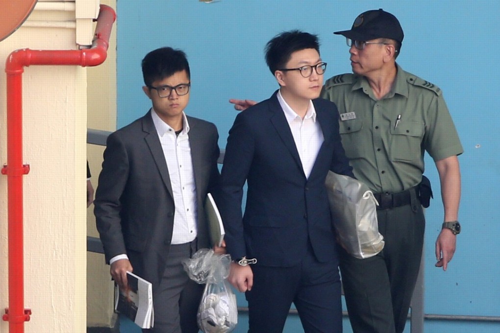 Edward Leung (centre) was sentenced by Madam Justice Anthea Pang Po-kam at the High Court. Photo: Sam Tsang